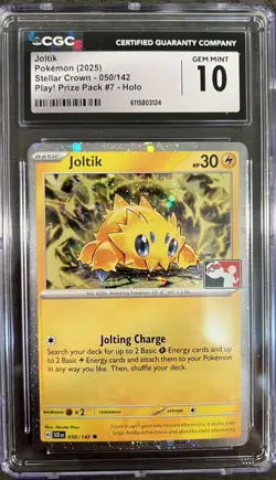 Play! Pokemon Prize Pack Series 7 Stellar Crown Cosmo Holo 050/142 Joltik CGC 10 - Image 1