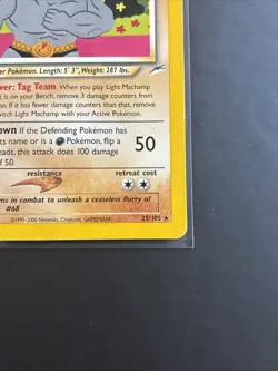 Pokemon TCG Neo Destiny Rare Light Machamp 25/105 MP - Image 5