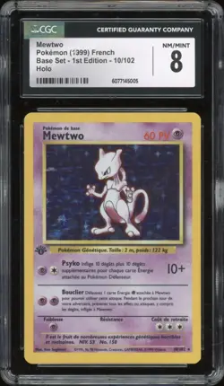 1999 Pokemon FRENCH 1st Edition Base Set Mewtwo Holo 10/102 CGC 8 NM-MINT - Image 1