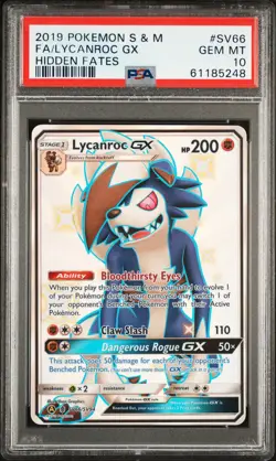 2019 POKEMON SUN & MOON HIDDEN FATES #SV66 FULL ART/LYCANROC GX PSA 10 - Image 1