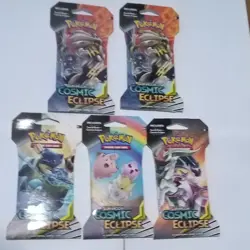 Pokemon TCG Sun & Moon Cosmic Eclipse Sleeved Booster Packs Lot of 5 Art Set - Image 1