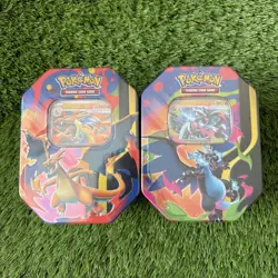 Pokemon TCG Mega Charizard X Y Tins Sealed Set of 2 Phantasmal Flames New - Image 1