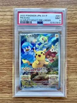 2022 Pokemon Japanese Scarlet Violet Pre-Order Pikachu 001/SV-P PSA 9 - Image 1