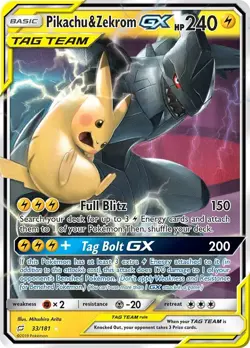 Pokemon Holofoil - Pikachu & Zekrom GX - 33/181 / LP / English - Image 1