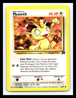 🔥 MEOWTH Non Holo # 62/82 | TEAM ROCKET SET | Pokemon 2000 Vintage - Image 1