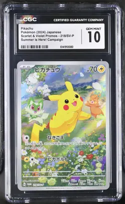CGC Gem Mint 10 Pikachu 218/sv-p P Promotional Cards Pokemon Card Japanese 2024 - Image 1