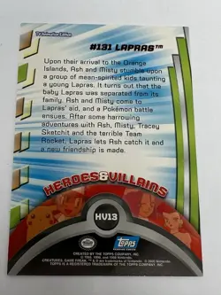 2000 Topps Pokemon TV Animation Series 3 Heroes & Villains Lapras #HV13 - Image 2