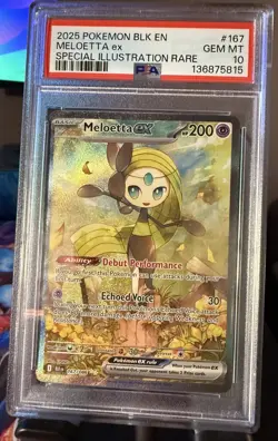 2025 POKEMON BLK EN-BLACK BOLT SPECIAL ILLUSTRATION RARE #167 MELOETTA EX PSA 10 - Image 1
