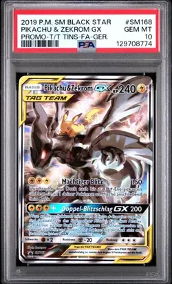 Pokemon Teams sind Trumpf Pikachu & Zekrom GX SM168 Tag Team PSA 10 GEM MINT DE - Image 1