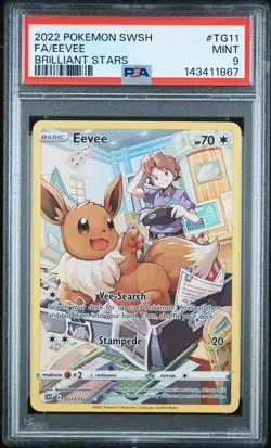 2022 POKEMON SWORD & SHIELD BRILLIANT STARS #TG11 FULL ART/EEVEE PSA 9 - Image 1
