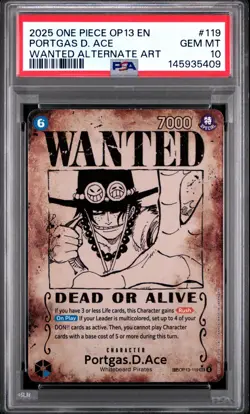 One Piece PSA 10 Portogas D. Ace #OP13-119 Wanted Alternative Art 2025 English - Image 2