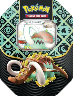 Pokemon TCG Scarlet & Violet Paldean Fates Great Tusk EX Tin New Factory Sealed - Image 1