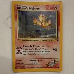 WOTC Pokemon TCG Blaine's Moltres 1/132 Gym Heroes Holo Rare Unlimited 2000 Eng - Image 1