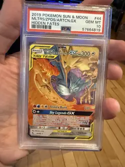 2019 Pokemon Hidden Fates Moltres/Zapdos/Articuno GX 44/68 Tag Team PSA 10 - Image 1