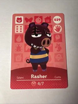 029 Rasher Amiibo Card 029 Series 1 Animal Crossing Nintendo Switch NA Region - Image 1