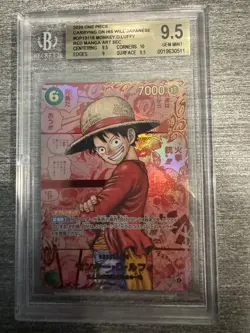 Bandai One Piece CCG Monkey.D.Luffy Red Manga Art Foil Beckett 9.5 OP13-118 - Image 1