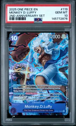 2025 ONE PIECE ENGLISH VERSION 2ND ANNIVERSARY SET #119 MONKEY D. LUFFY PSA 10 - Image 1
