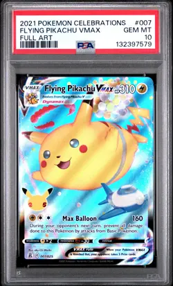 2021 POKEMON CELEBRATIONS #007 FULL ART/FLYING PIKACHU VMAX PSA 10 - Image 1