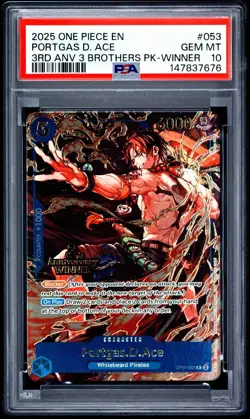2025 ONE PIECE PORTGAS D ACE 3RD ANNIVERSARY 3 BROTHERS WINNER OP07 053 PSA 10 - Image 1