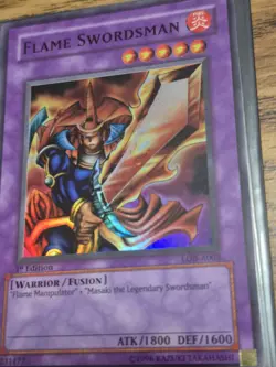 Yugioh Flame Swordsman LOB-A003 1st Edition Super Rare Very Lightly Played - Image 2