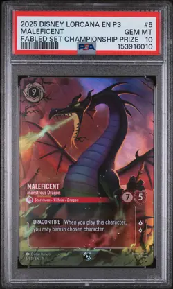 2025 DISNEY LORCANA EN P3-PROMO #5 MALEFICENT - MONSTROUS DRAGON PSA 10 - Image 1