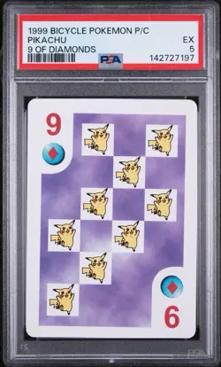 Pikachu ~ 1999 Pokemon Bicycle Playing Card 9 of Diamonds ~ PSA 5 (EX) Pop 1 - Image 1