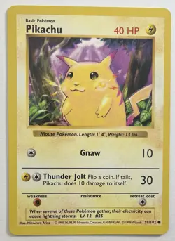 Pokemon TCG Pikachu Base Set Shadowless Yellow Cheeks Card 58/102 LP - Image 1