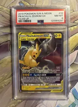 Pokemon Pikachu & Zekrom GX TCG Sun & Moon Holo Ultra Rare Card 33/181 PSA 8 - Image 1