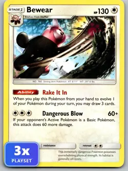 3x Bewear 113/145 UC Guardians Rising Pokemon NM - Image 1