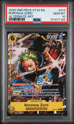 2026 ONE PIECE STARTER DECK ST29-EGGHEAD 014 RORONOA ZORO ALTERNATE ART - PSA 10 - Image 1