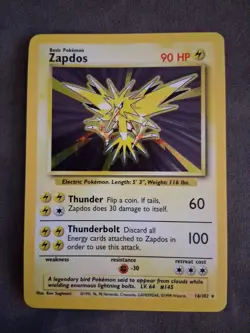 Pokemon TCG Zapdos Base Set Holo Unlimited Rare Card 16/102 Near Mint NM - Image 1