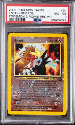 2001 POKEMON GAME MOVIE POKEMON 3 MOVIE PROMO #34 ENTEI-REVERSE FOIL PSA 8 - Image 1