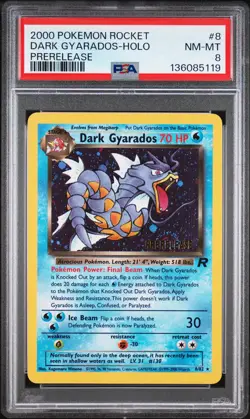 2000 POKEMON ROCKET PRERELEASE #8 DARK GYARADOS-HOLO PSA 8 - Image 1