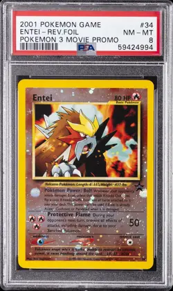 2001 POKEMON GAME MOVIE POKEMON 3 MOVIE PROMO #34 ENTEI-REVERSE FOIL PSA 8 - Image 1