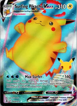 Surfing Pikachu VMAX 009/025 Holo VMAX Rare Celebrations Pokemon Holo Near Mint - Image 1