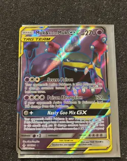 tag team Muk & Alolan Muk GX (Full Art) 196/214 Sm-Unbroken Bonds Holo Pokemon - Image 1