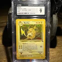 CGC 9 MINT Raichu HOLO 1999 Fossil Unlimited 14/62 Pokemon Card - Image 1