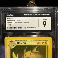 CGC 9 MINT Raichu HOLO 1999 Fossil Unlimited 14/62 Pokemon Card - Image 2