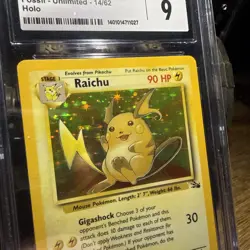 CGC 9 MINT Raichu HOLO 1999 Fossil Unlimited 14/62 Pokemon Card - Image 3