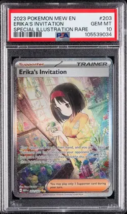 2023 POKEMON MEW EN-151 SPECIAL ILLUSTRATION RARE #203 ERIKA'S INVITATION PSA 10 - Image 1