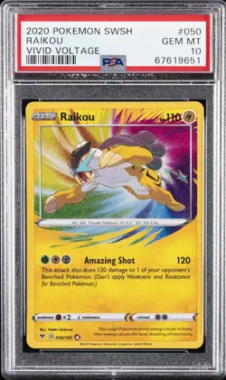 2020 POKEMON SWORD & SHIELD VIVID VOLTAGE #050 RAIKOU PSA 10 - Image 1