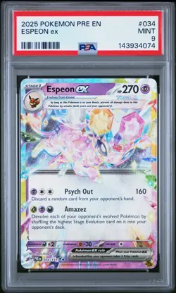 2025 POKEMON PRE EN-PRISMATIC EVOLUTIONS #034 ESPEON EX PSA 9 - Image 1