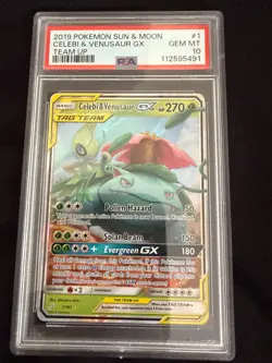 2019 Pokemon Team Up Celebi & Venusaur GX 1/181 English PSA 10 GEM MINT - Image 1