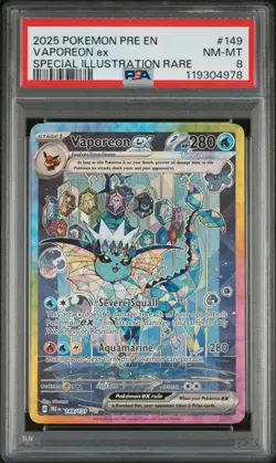 2025 POKEMON PRE EN-PRISMATIC EVOLUTIONS #149 VAPOREON EX PSA 8 - Image 1