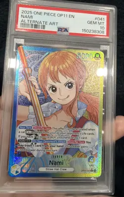 2025 ONE PIECE OP11-A FIST OF DIVINE SPEED ALTERNATE ART #041 NAMI PSA 10 - Image 1