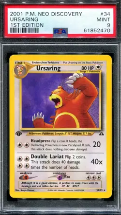 PSA 9 Pokemon 2001 1st Edition Neo Discovery Ursaring Non-Holo Rare #34 - Image 1