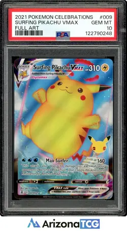 Pokemon 2021 Surfing Pikachu VMAX 009/025 25th Stamp Celebrations PSA 10 - Image 1
