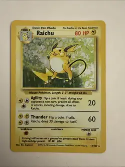 Pokemon TCG Raichu Base Set 14/102 Holo Unlimited Holo Rare MP/LP - Image 1
