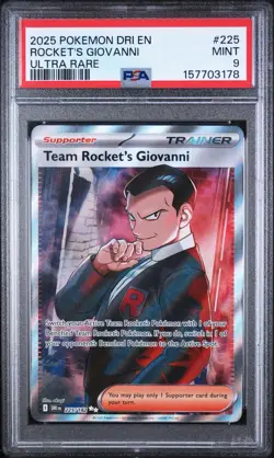 2025 POKEMON DRI EN-DESTINED RIVALS ULTRA RARE #225 TEAM ROCKET'S GIOVANNI PSA 9 - Image 1