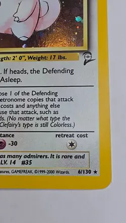 1999 Pokemon Game Clefairy 6/130 Holo Base Set 2 WOTC Wizards Rare Vintage - Image 3